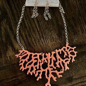 Coral Statement Necklace and Earring Set NWT